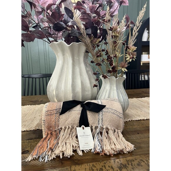 Soft Woven Plaid Throw Blanket - Hearth & Hand with Magnolia - Blush/Sand NEW - Picture 1 of 7